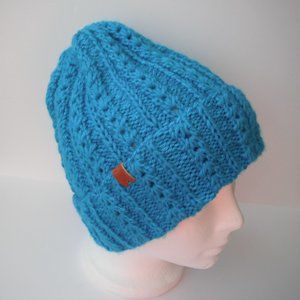Hand Knitted Hat Toque Adult Size - L Acrylic Blue - 033 Hand knit by me